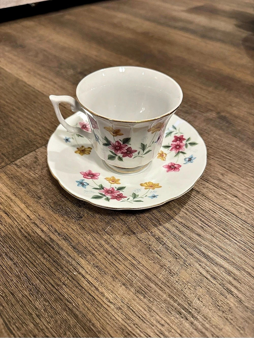 Haviland Floral Teacup and Saucer in White & Pink